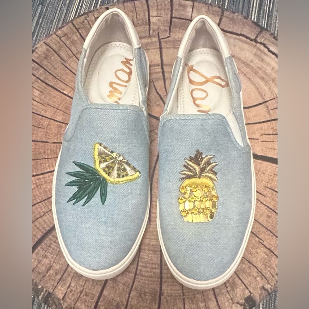 Sam Edelman Szc7 Women Evelina Pineapple Sequin Slip On Denim Chambray Blue - Picture 4 of 9
